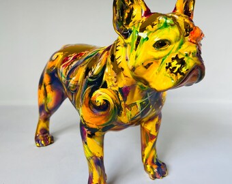Antique Carnival Colorful Chalkware French Bulldog Chalk Bank