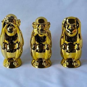Handcrafted Chrome Monkey Statues: See No Evil Set