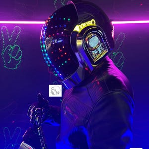 Daft Punk Guy-Manuel шлем & хромированные золотые перчатки, мужской шлем LED, косплей костюм ручной работы, Daft Punk Guy-Manuel шлем