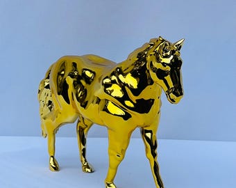 黄金の馬の彫刻｜中国の馬の像｜家庭や職場向けの優雅な装飾品｜動物の