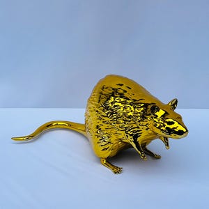 Handmade Golden Rat Figurine: Lunar Zodiac Home Decor