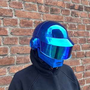 Daft Punk Thomas Cosplay Helmet: Blue Chrome Finish, Wearable Design
