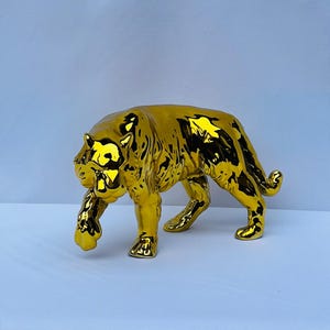 Handmade Chrome-Plated Golden Tiger Figurine: Chinese Zodiac Decor