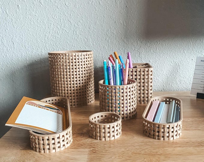 Schreibtisch Organisation Boho Rattan Inspiriert Schreibtisch Geschenk Büro Dekor Haus Geschenk für Mitarbeiter Coworker Schreibtisch Dekor Rattan Organisation Stift Aufbewahrung Kunst