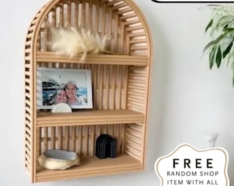 Boho Rattan Wandregal Home Office Organisation minimalistisches Wohndekor kleines Rattan Bambus Dekor Wohnheim Dekor