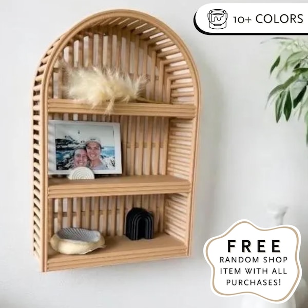 Boho Rattan Wall Shelf Home Office organization minimalist home decor small rattan cane bambu decor Dorm Decor