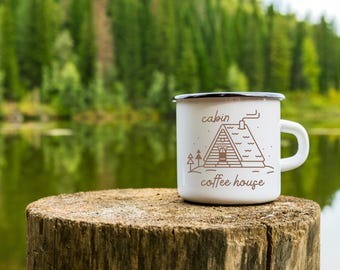 cozy cabin coffee mug home kitchenware custom cabin gift outdoor lover camping gear tin mug custom camping gift outdoor kitchen coffee mug