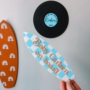 Pregnancy Announcement Prop coastal Maternity Photo Shoot Prop Baby Shower Gift Surfboard theme beach baby on board gift custom name decor