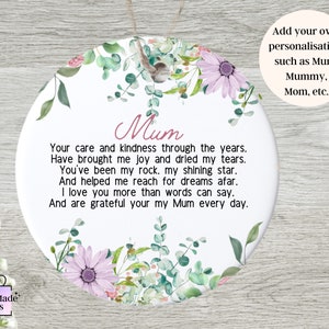 Mum Birthday Gift | Mum Keepsake Present | Mum Home Decor Gift | Mummy Hanging Decoration | Poem Gift | Birthday Gift for Mum / Mom / Mummy