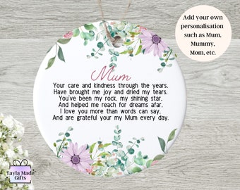 Personalized Mum Poem Gift: Ceramic Keepsake Hanging Decoration