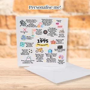 50e anniversaire né en 1975 | 50e anniversaire | Fiche d'information 1975 | Cadeau de 1975 | Carte d'anniversaire pour le cinquantième jalon | 50e carte pour lui ou elle