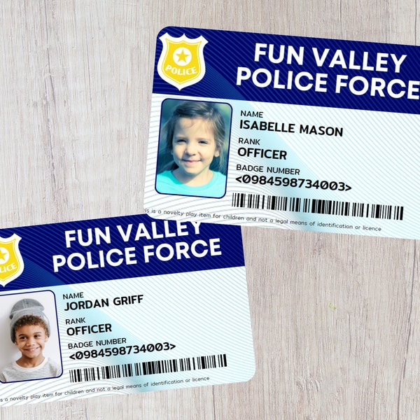 Personalised Child's Police ID Badge, Novelty Policeman  / Police Officer Work ID, Imaginative Play, Dress Up Accessory, Gifts for Children