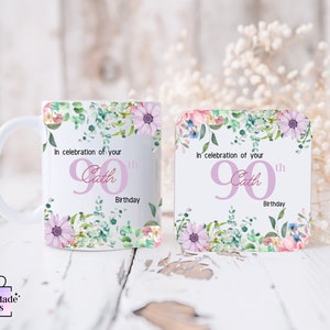 Personalized 90th Birthday Mug & Coaster Set: Floral Keepsake Gift