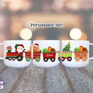 Personalisierte Kinderweihnachtstasse, Heiligabend Box, Weihnachtszug, Nikolauszug, Weihnachtstasse für Kleinkinder, Tasse für Jungen und Mädchen