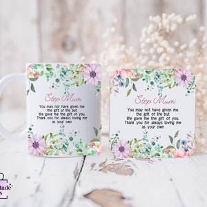 Personalized Step Mum Mug & Coaster Set: Sentimental Floral Gift