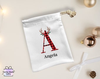 Tartan Christmas Bag | Initial Stag Gift Bag | Christmas Favour | Traditional Christmas | Small Reusable Bag | Christmas Table Name Card