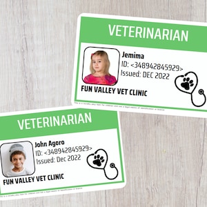 Personalised Child's Vet ID Badge, Novelty Veterinarian Work ID, Imaginative Play, Dress up ...