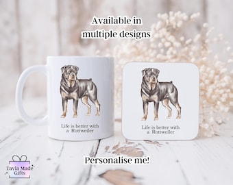 Personalized Rottweiler Mug and Coaster Set | Dog Lover Gift