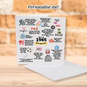 60e anniversaire né en 1965 | 60e anniversaire | Fiche d'information 1965 | Cadeau de 1965 | Carte d'anniversaire pour le soixantième jalon | 60e carte pour lui ou elle