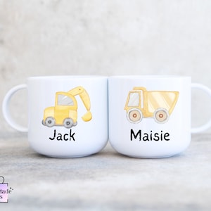 Builder Cup for Toddler | Unbreakable Mug | Child&#39;s 6oz Mug | Kid&#39;s Plastic Cup | Digger Gift for Toddler | Construction | Trucks | Building