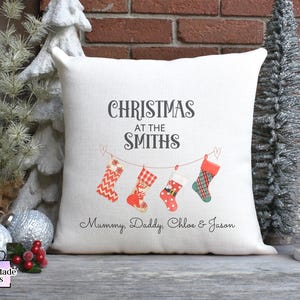 Personalized Family Christmas Cushion: Luxury Linen Stocking Decor