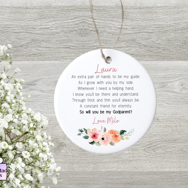 Godparent Proposal | Godmother Proposal | Floral  | Gift From Godchild | Sentimental Keepsake | Ceramic Hanging Decoration | Unique Gift