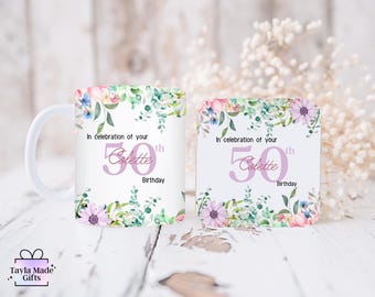 Personalized 50th Birthday Mug & Coaster Set: Floral Milestone Gift
