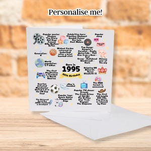 30e anniversaire né en 1995 | 30e anniversaire | Fiche d'information 1995 | Cadeau de 1995 | Carte d'anniversaire pour le 30e anniversaire | 30e carte pour lui ou elle