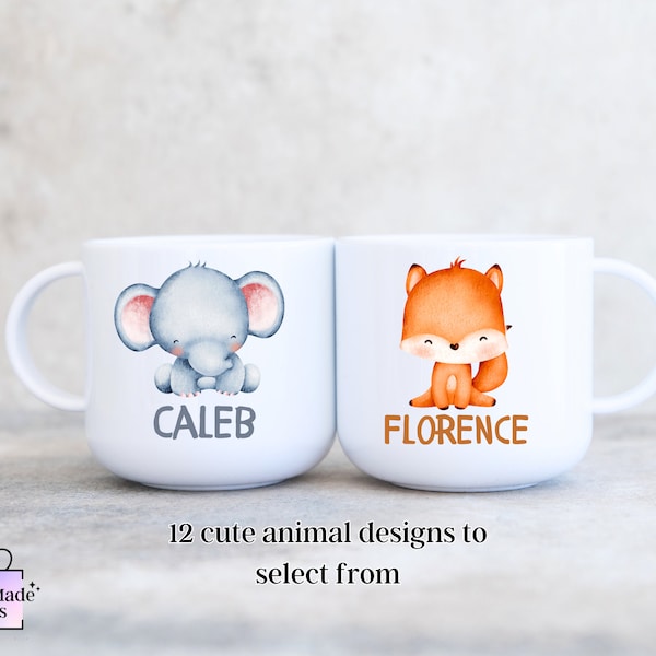 Taza personalizada para niños pequeños: Taza irrompible con animales, regalo de safari