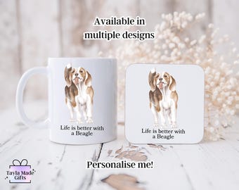 Personalized Beagle Mug and Coaster Set | Dog Lover Gift