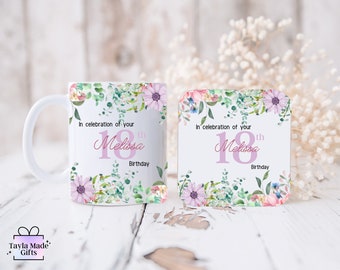 Personalized 18th Birthday Mug & Coaster Set: Floral Keepsake Gift