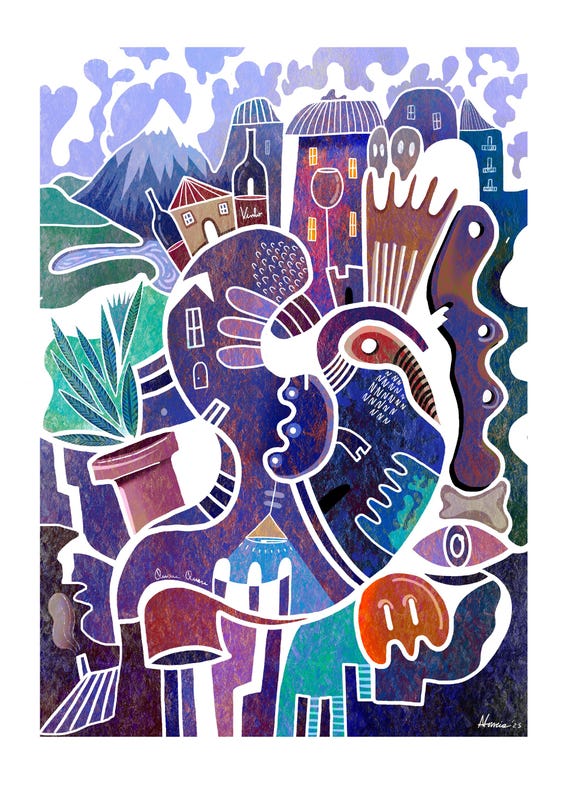 Village – Surreal Abstract Art Print | Colorful Cubist Landscape Wall Decor