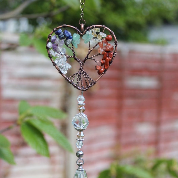 Multicolor Stones Tree of Life Sun Catcher Cremation Keepsake Urn