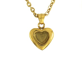 Tiny Gold Heart Window Locket Cremation Ashes Memorial Keepsake Engraved Urn Pendant, Polished Stainless Steel Urn Necklace