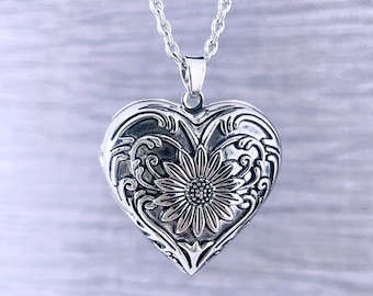 Sunflower Heart Urn Photo Locket Cremation Ashes Memorial Keepsake Engraved Pendant