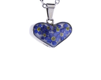 Urna conmemorativa grabada con forma de corazón de nomeolvides para cenizas de cremación, collar de acero inoxidable pulido