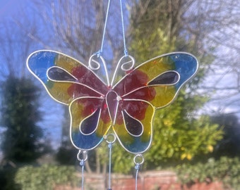 Varied Colour Butterfly Stained Glass Sun Catcher Cremation Keepsake Urn