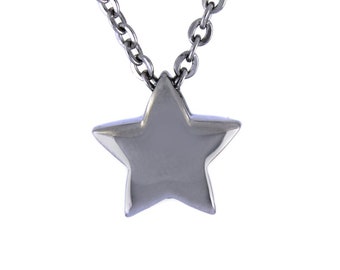 Silver Small Star Cremation Ashes Memorial Keepsake Pendant, Polished Stainless Steel Urn Necklace