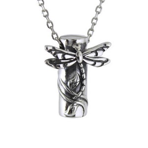 Sterling Silver Dragonfly Cremation Memorial Keepsake Engraved Urn Necklace, Bereavement Jewelry, Cremation Ash Pendant