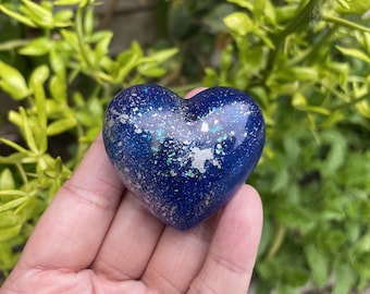 Small Splattered Colours Heart Pocket Urn, Memorial Ashes Keepsake Mini Urn, Palm Stone, Love Token,