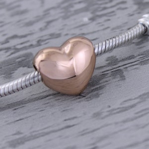 Rose Gold Round Heart Cremation Engraved Urn Charm for European Bracelet - Pandora Compatible, Polished Stainless Steel Bracelet Charm