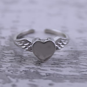 Sterling Silver Angel Winged Heart Cremation Memorial Keepsake Urn Ring, Adjustable Ring, Bereavement Jewelry, Funeral Cremation Ash Ring