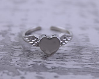Sterling Silver Angel Winged Heart Cremation Memorial Keepsake Urn Ring, Adjustable Ring, Bereavement Jewelry, Funeral Cremation Ash Ring