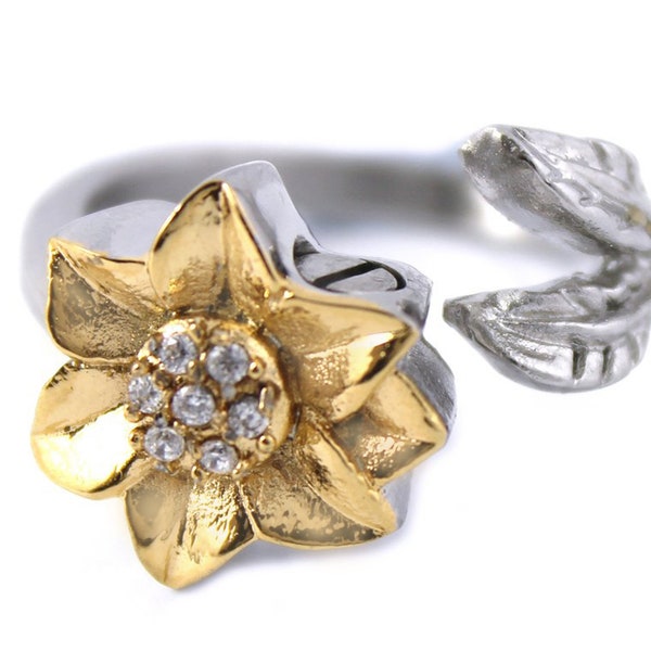 Sunflower Cremation Memorial Keepsake Urn Ring, Bereavement Jewelry, Funeral Cremation Ash Ring