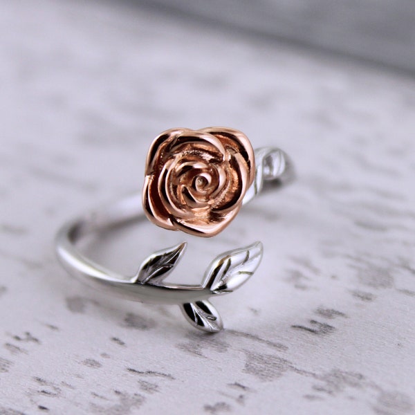 Sterling Silver R Gold Rose Flower Cremation Memorial Keepsake Urn Ring, Bereavement Jewelry, Funeral Cremation Ash Ring