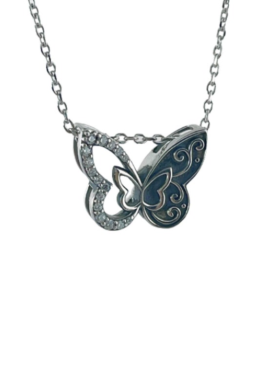 Antique Sterling Silver Cubic Zirconia Butterfly Cremation Memorial Urn Necklace, Bereavement Jewelry, Funeral Cremation Ash Pendant