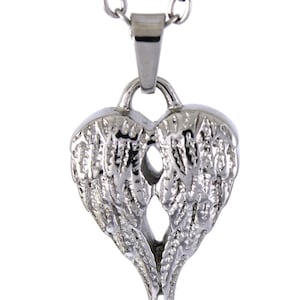 Angel Wings Double Chambers Cremation Ashes Memorial Keepsake Pendant, Polished Stainless Steel Urn Necklace
