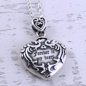 Sterling Silver Forever in My Heart Cremation Memorial Keepsake Engraved Urn Necklace, Bereavement Jewelry, Funeral Cremation Ash Pendant