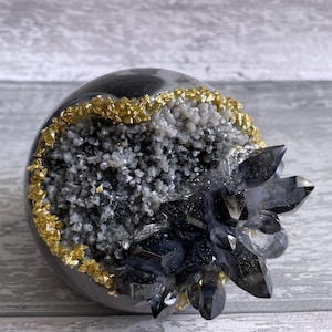 Schwarze und graue Geode Kristallcluster 80 mm große Kugel Beerdigung Urne, Erinnerungs-Asche-Andenken Mini-Urne