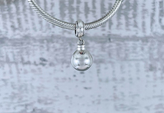 Sterling Silver Small Sphere Orb Cremation Memorial Keepsake Urn Charm for European Bracelet - Pandora Compatible, Bereavement Jewelry,